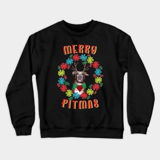 Merry Pitmas Pitbull Reindeer Crewneck Sweatshirt